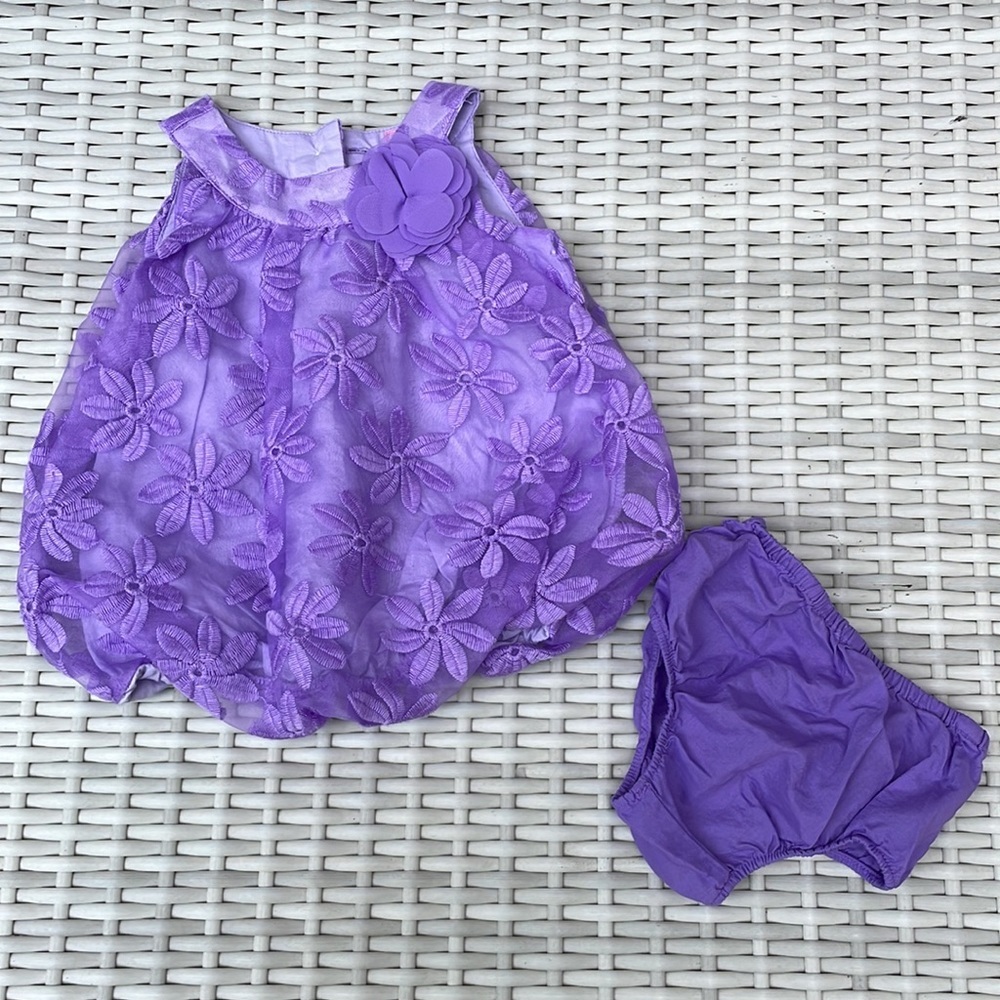 💜 The Children's Place GIRLS Purple Bubble Dress & Bloomer Set Size 0-3months